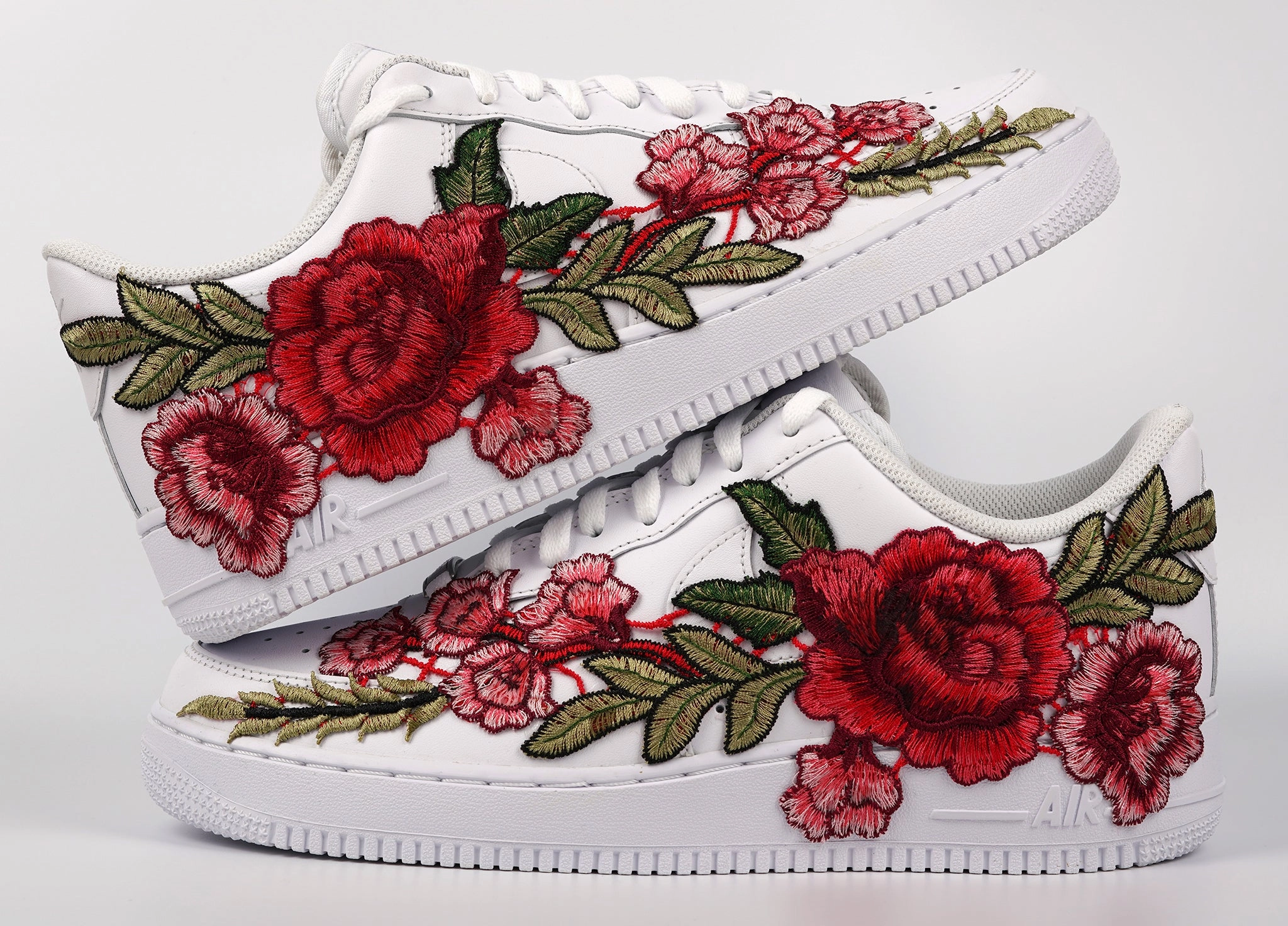 Air Force 1 Custom Red Rose Shoes Long Flower Floral Design White Low Men Women & Kids All Sizes AF1 Sneakers Sport Edge Reinforced toe
