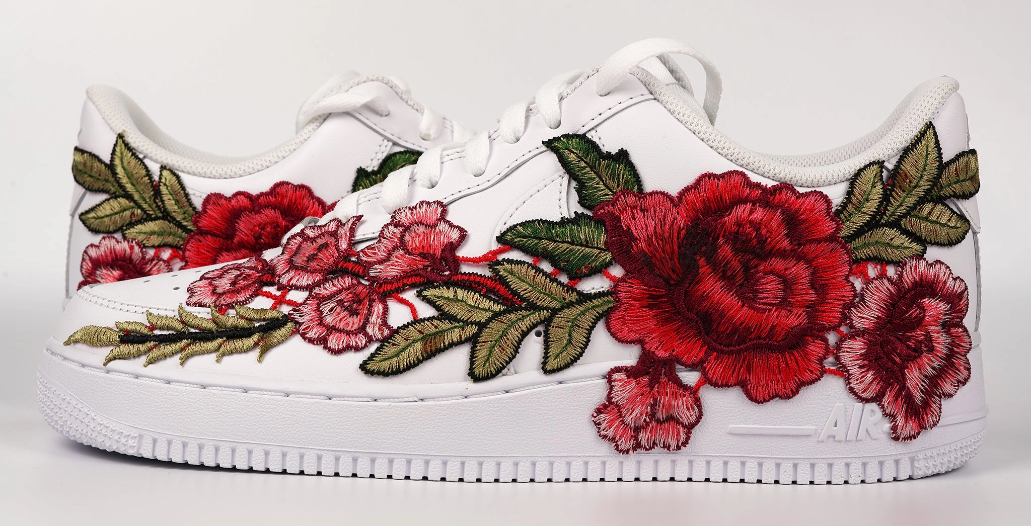 Soft Interior Air Force 1 Custom Red Rose Shoes Long Flower Floral Design White Low Men Women & Kids All Sizes AF1 Sneakers