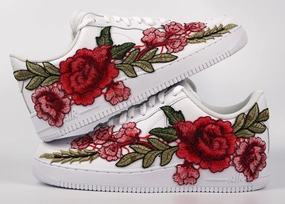 Air Force 1 Custom Red Rose Shoes Long Flower Floral Design White Low Men Women & Kids All Sizes AF1 Sneakers Sport Edge Reinforced toe