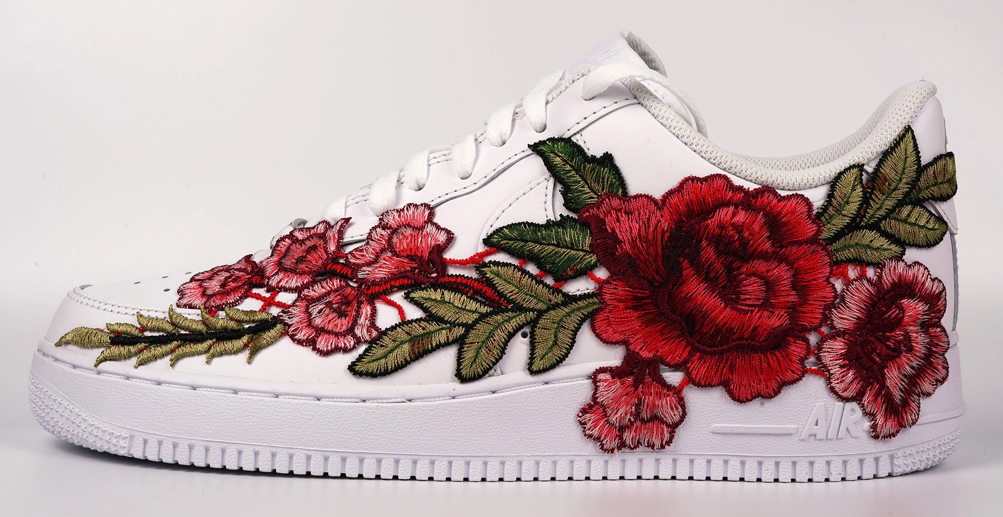 Dock Easy Comfort support Air Force 1 Custom Red Rose Shoes Long Flower Floral Design White Low Men Women & Kids All Sizes AF1 Sneakers