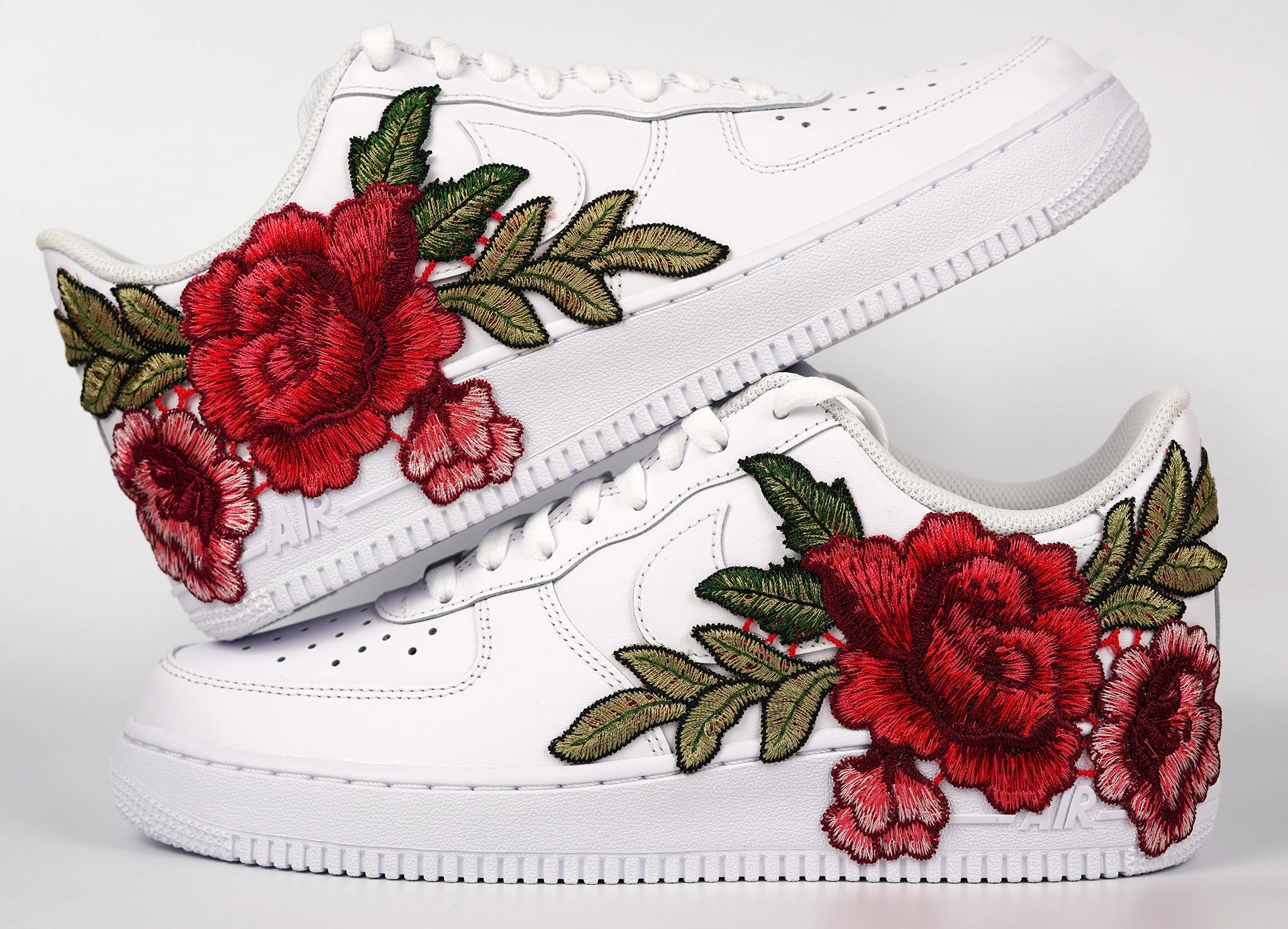 Strong Stitching Air Force 1 Custom Red Rose Short Shoes Low Flower Floral Design White Men Womens & Kids All Sizes AF1 Sneakers