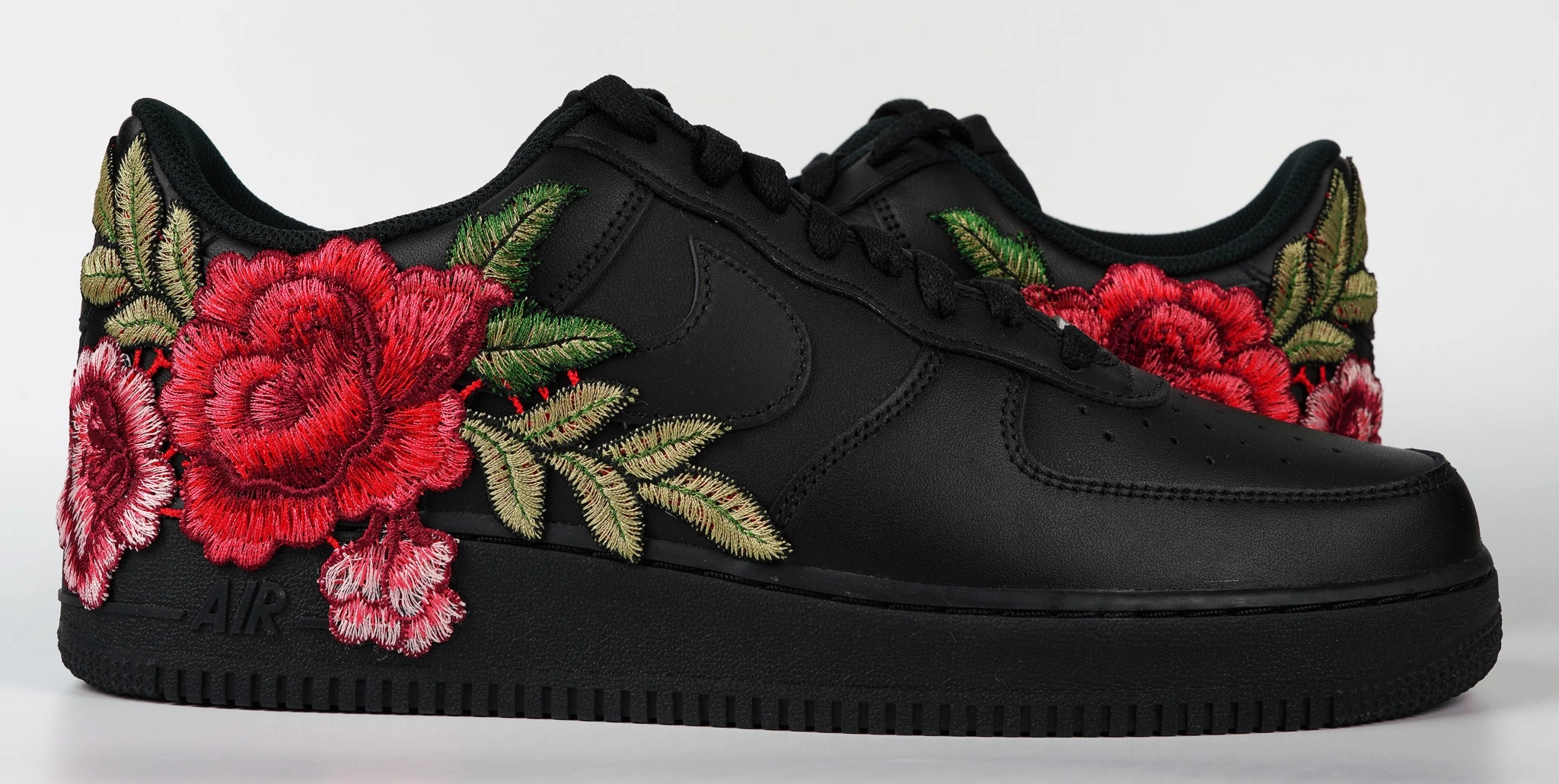Smart Fit Matte Edge Air Force 1 Custom Shoes Black Rose Red Flower Floral Low Men Women Kids All Sizes AF1 Sneakers