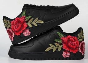 Air Force 1 Custom Shoes Black Rose Red Flower Floral Low Men Women Kids All Sizes AF1 Sneakers Beach Fun Queen Touch