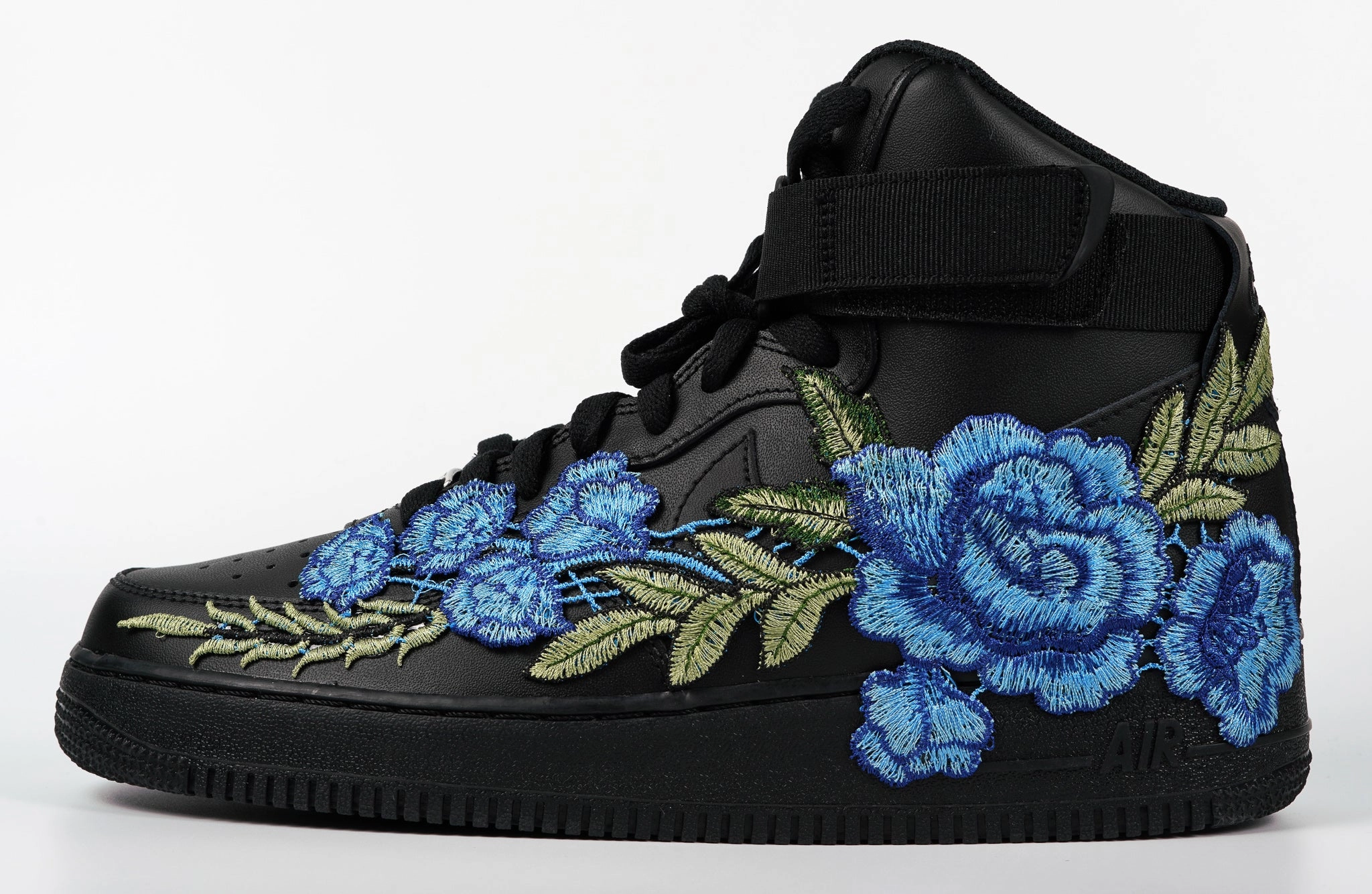 Air Force 1 Custom Shoes High Black Blue Rose Flower Floral Men Women Kids All Sizes AF1 Sneakers Zen Step Adjustable