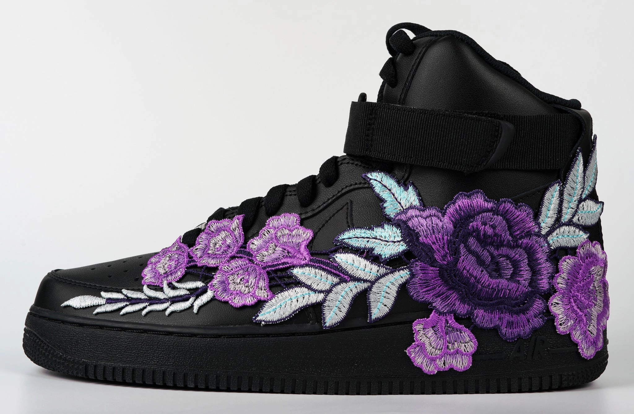 Island Vibe Air Force 1 Custom Shoes High Black Purple Rose Flower Floral Men Women Kids All Sizes AF1 Sneakers
