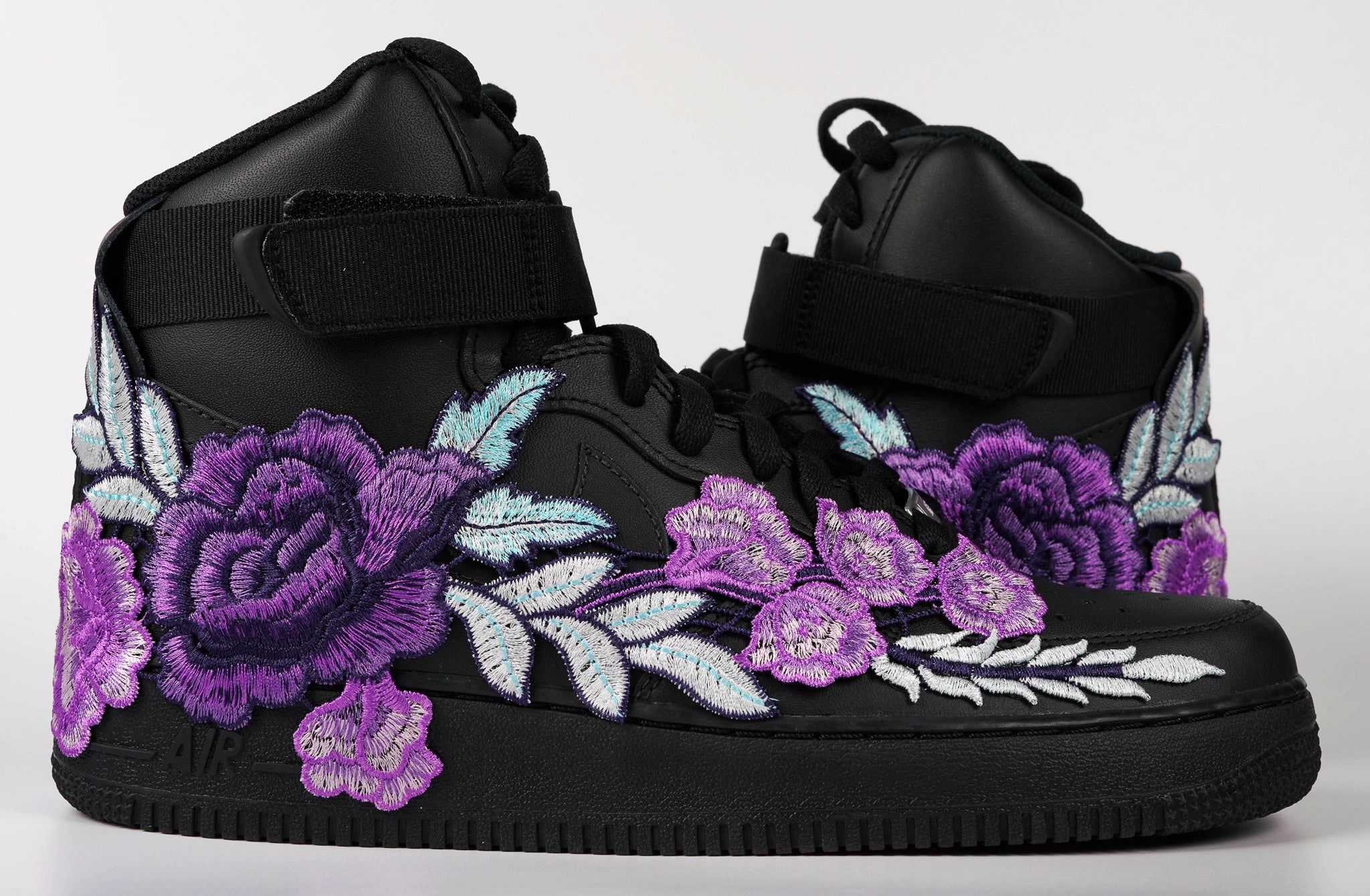 Air Force 1 Custom Shoes High Black Purple Rose Flower Floral Men Women Kids All Sizes AF1 Sneakers Antique Glow Beach Fun
