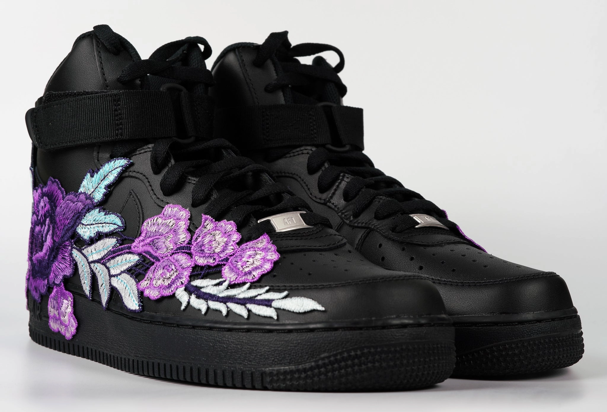 Air Force 1 Custom Shoes High Black Purple Rose Flower Floral Men Women Kids All Sizes AF1 Sneakers Work Ready