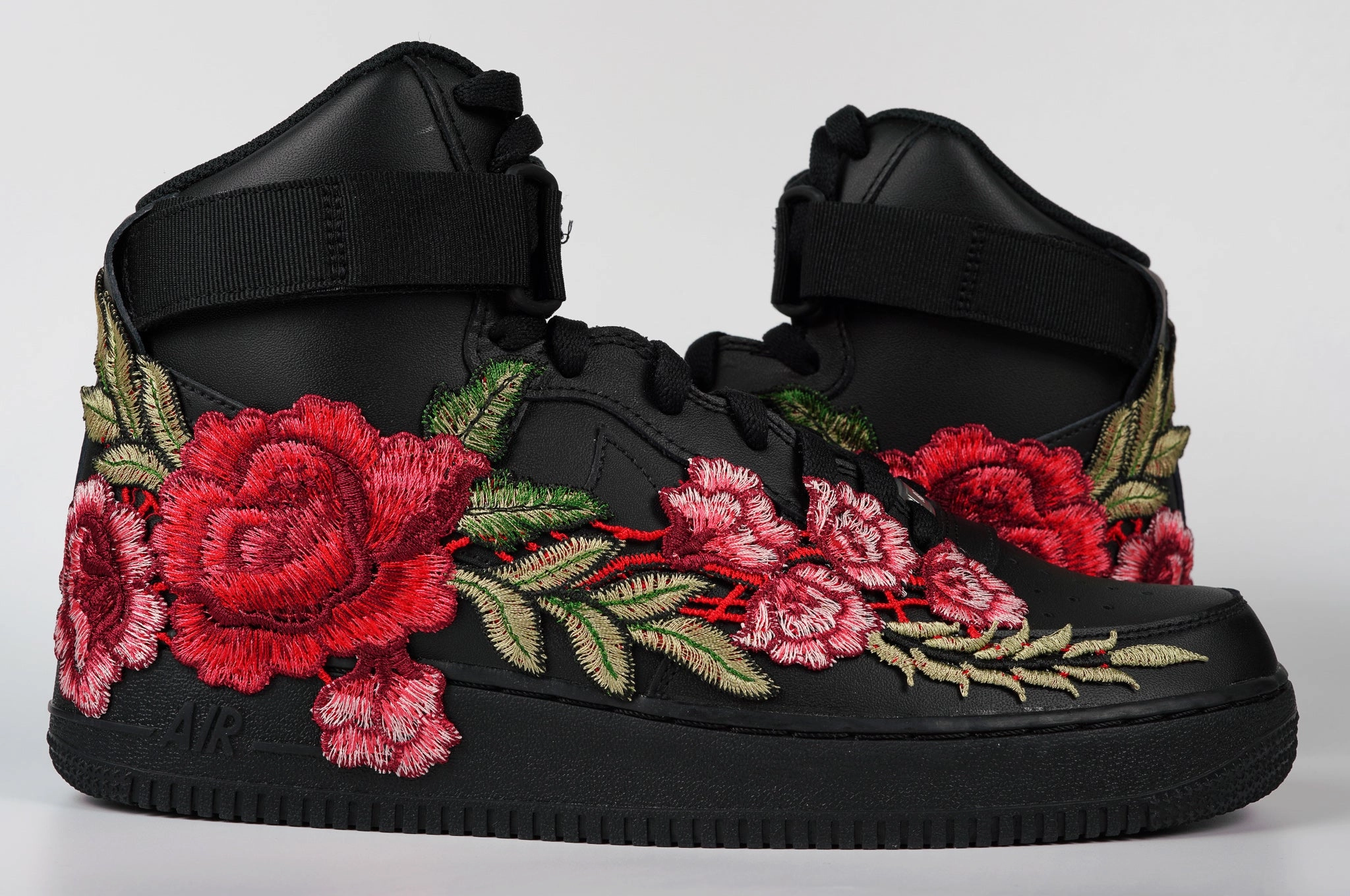 Air Force 1 Custom Shoes High Black Red Rose Flower Floral Men Women Kids All Sizes AF1 Sneakers Cotton Base Elastic laces