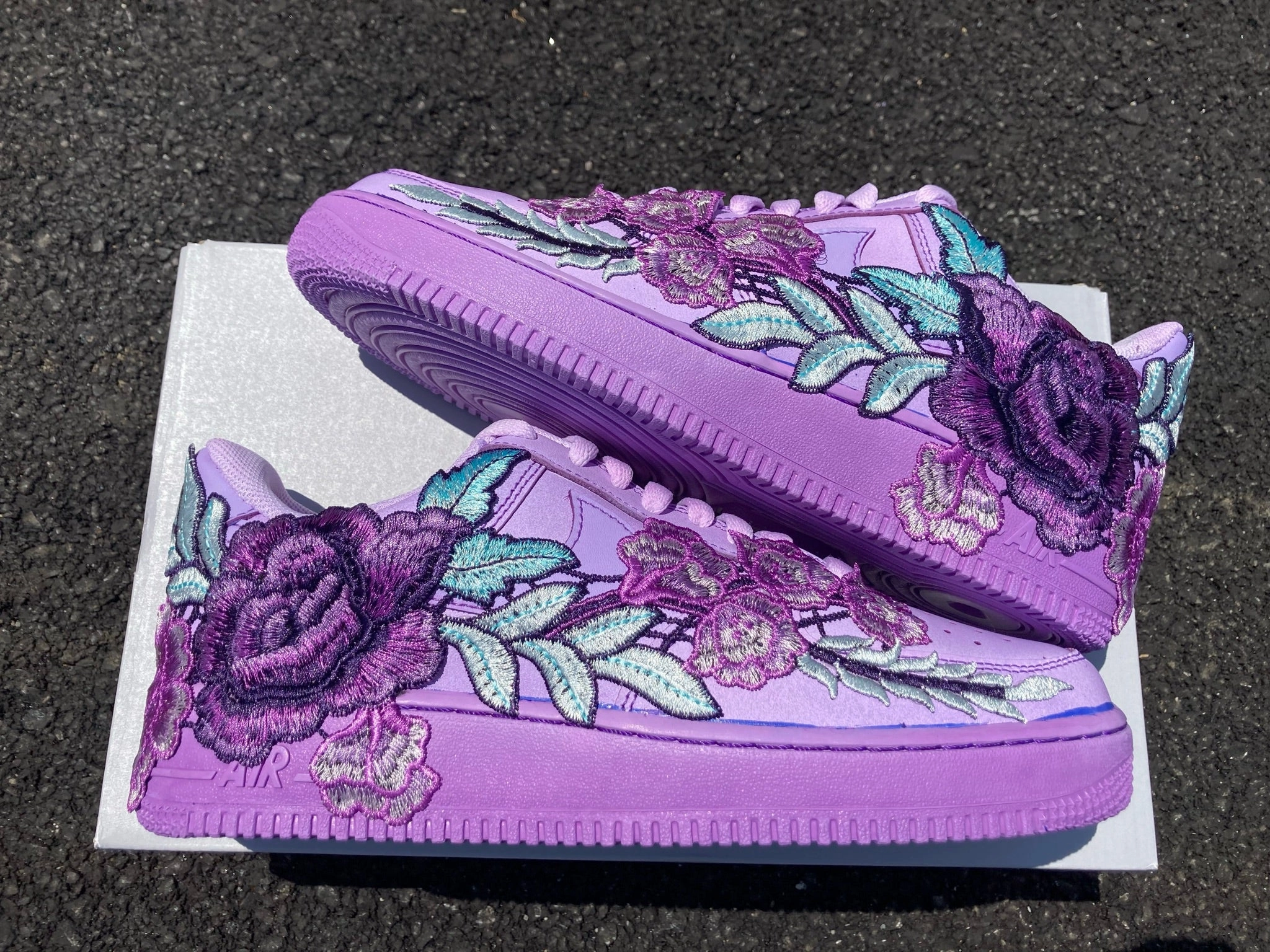 Grace Walk Air Force 1 Low Purple Violet Tie Dip Dye Rose Flower Floral Custom Shoes All Sizes AF1 Sneakers