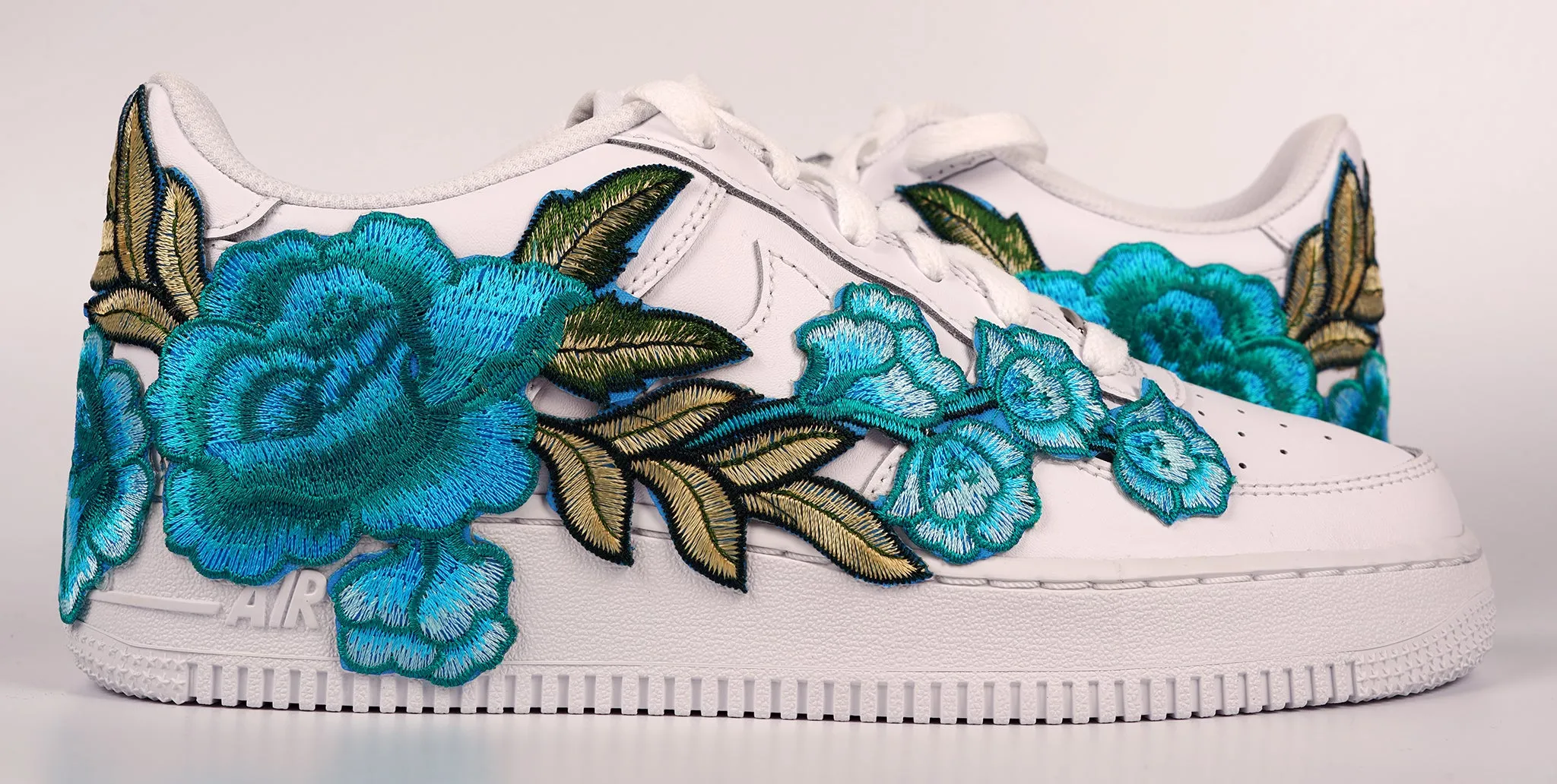Ergonomic Design Air Force 1 Custom Teal Rose Low Blue Flower Floral Shoes Mens Womens & Kids All Sizes AF1 Sneakers