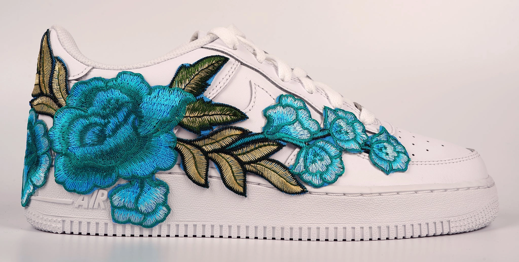 Air Force 1 Custom Teal Rose Low Blue Flower Floral Shoes Mens Womens & Kids All Sizes AF1 Sneakers Grace Walk Energy Walk