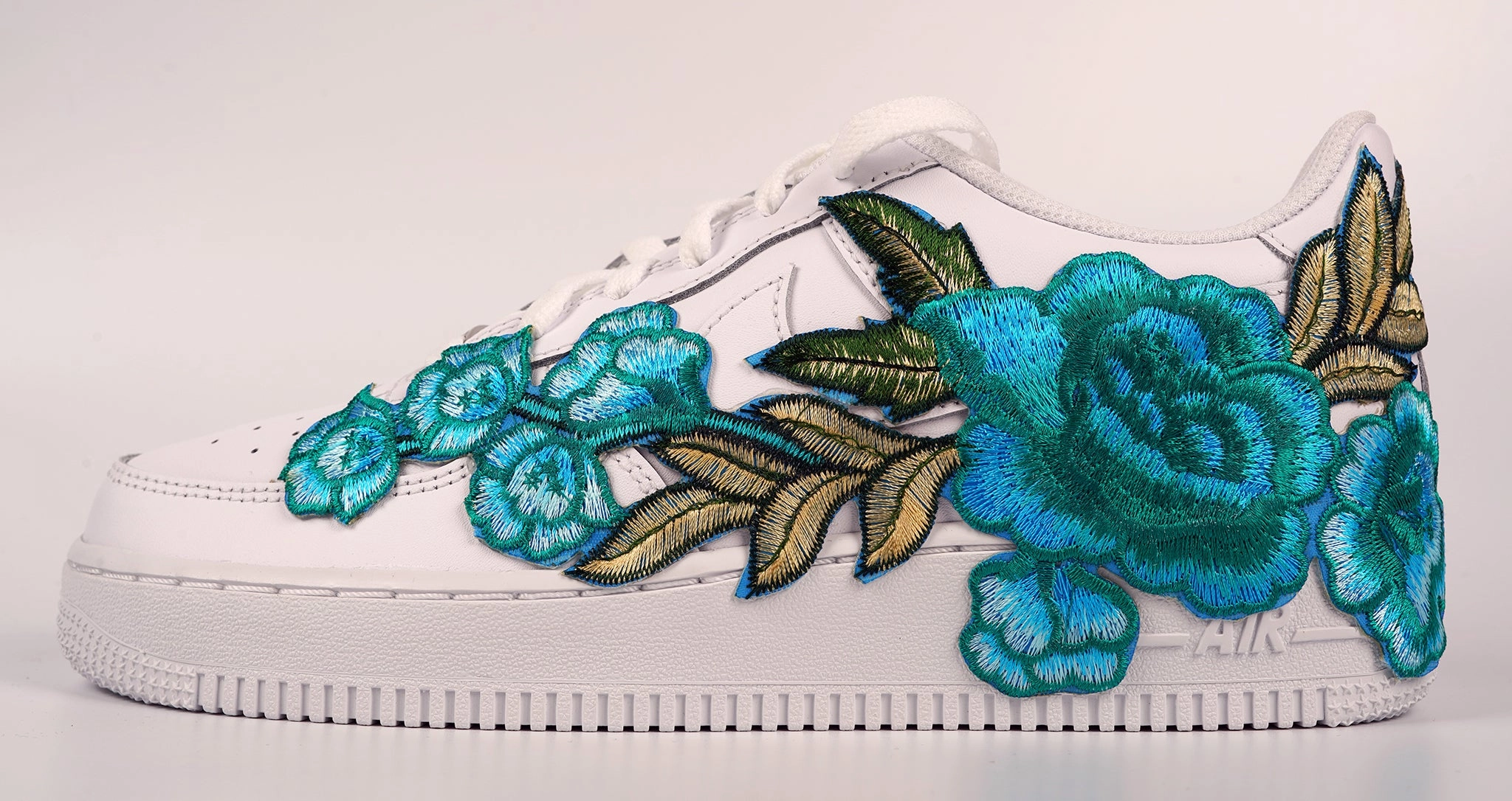 Air Force 1 Custom Teal Rose Low Blue Flower Floral Shoes Mens Womens & Kids All Sizes AF1 Sneakers Quiet Step