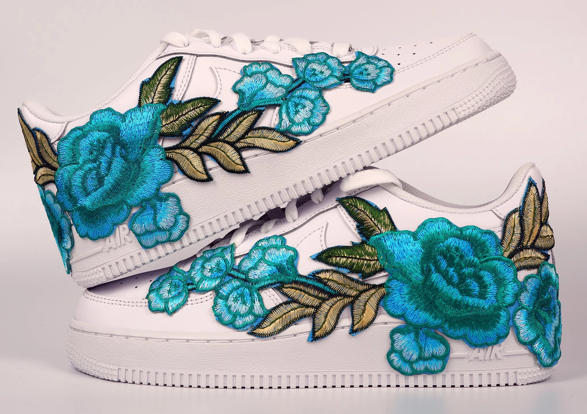 Air Force 1 Custom Teal Rose Low Blue Flower Floral Shoes Mens Womens & Kids All Sizes AF1 Sneakers Teen Edge