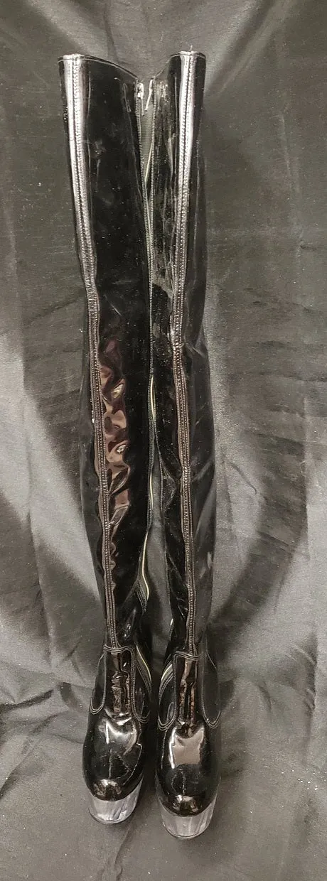 Fashionable Rain Proof 6" Kinley -- Women's Platform Dress Boot -- Blk Patent/Clear