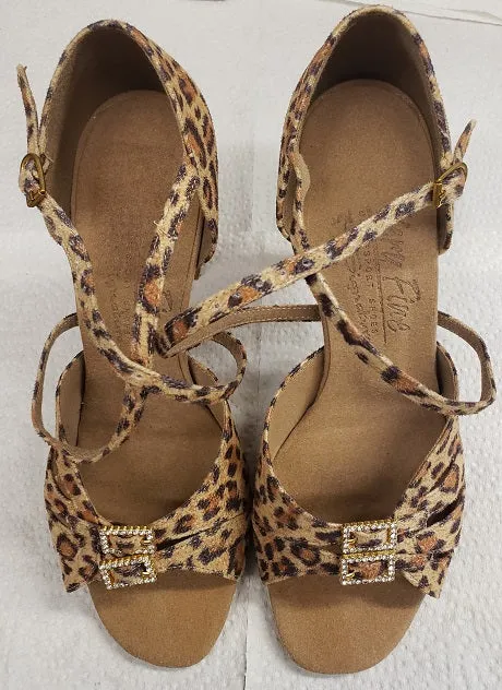 3" Angela -- Flare Heel Latin Sandal -- Leopard Wind Block mesh construction