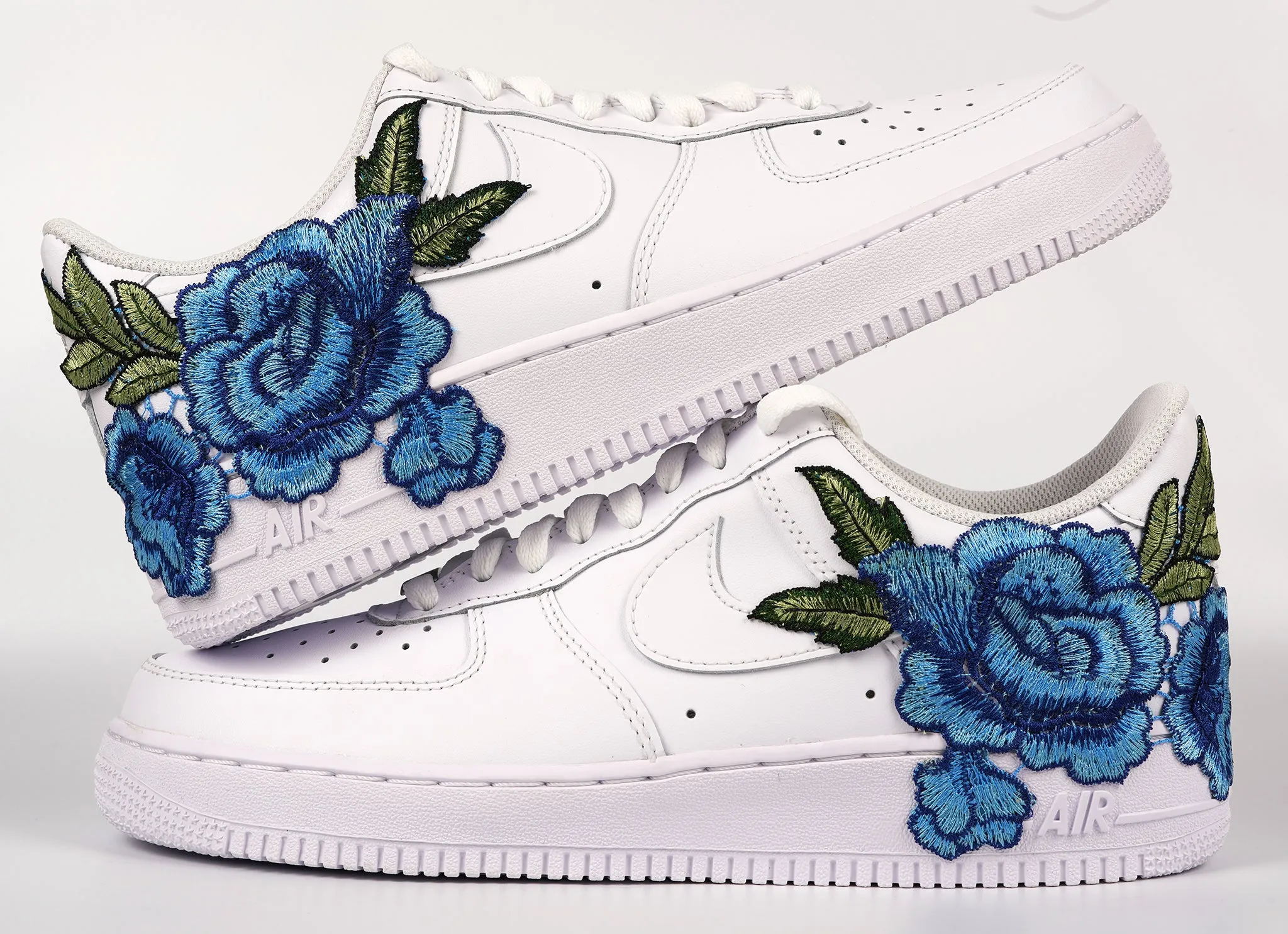 Air Force 1 Custom Blue Rose Shoes Short Flower Floral Design White Low Shoes Men Women & Kids All AF1 Sneakers Happy Move