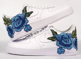 Air Force 1 Custom Blue Rose Shoes Short Flower Floral Design White Low Shoes Men Women & Kids All AF1 Sneakers Happy Move