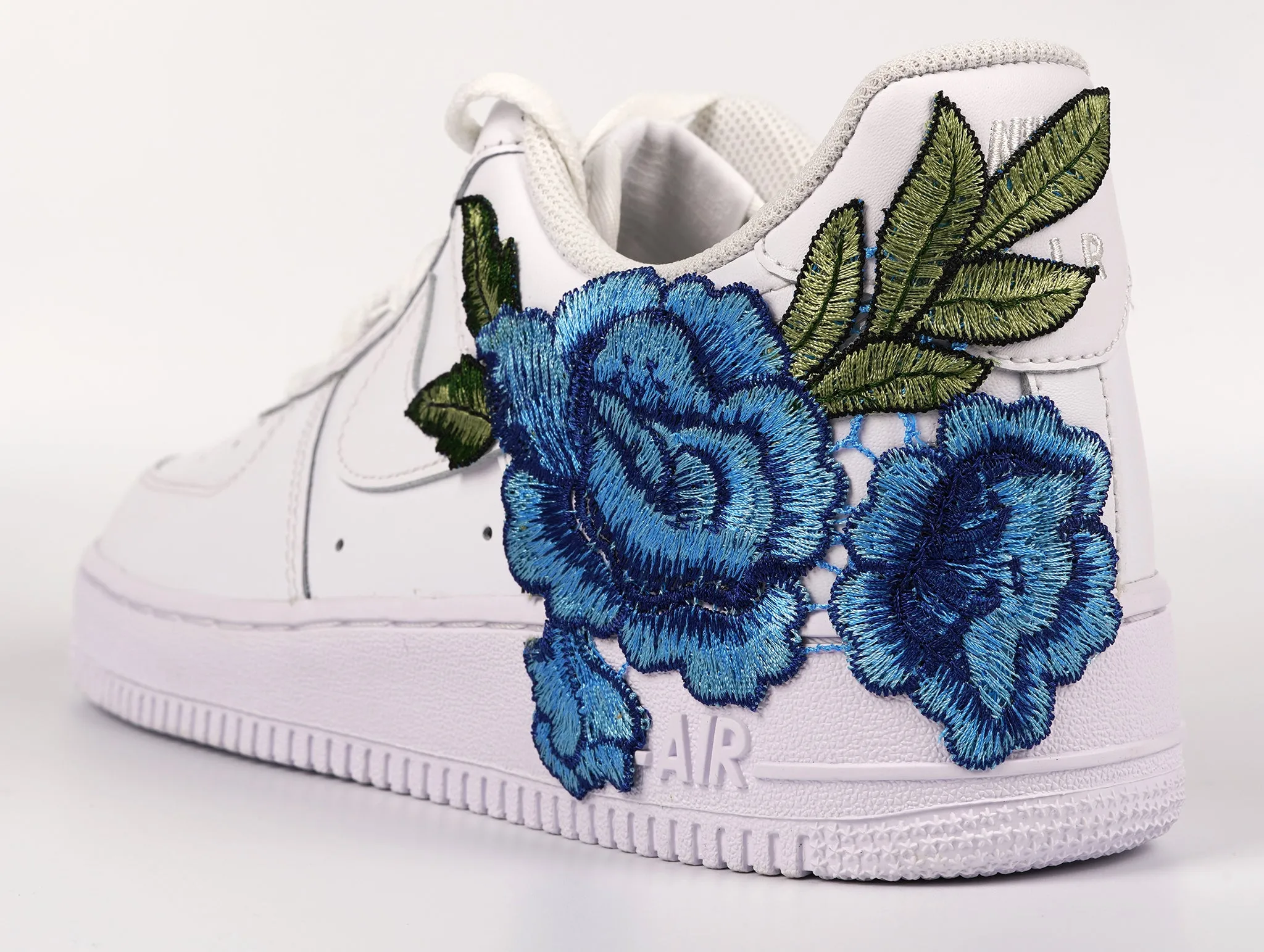 Street Edge Air Force 1 Custom Blue Rose Shoes Short Flower Floral Design White Low Shoes Men Women & Kids All AF1 Sneakers