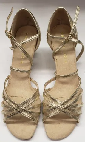 2" Susie -- Women's Latin Ballroom Sandal -- Gold Dynamic Edge