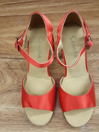 Chic Fit Short Trip 3" Luciana -- Flare Heel Latin Sandal -- Red Satin