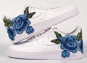 Air Force 1 Custom Blue Rose Shoes Short Flower Floral Design White Low Shoes Men Women & Kids All AF1 Sneakers Happy Move