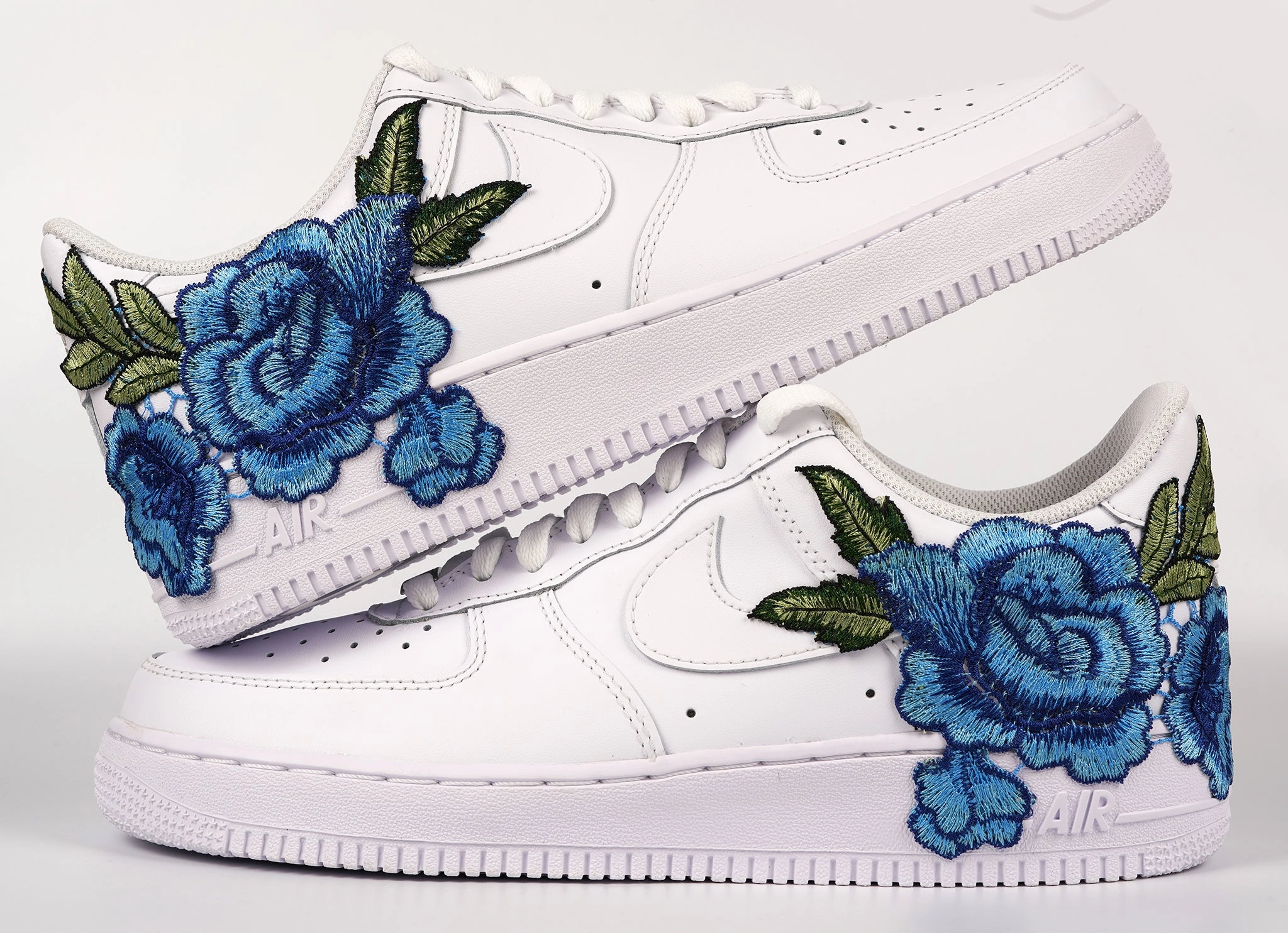 Air Force 1 Custom Blue Rose Shoes Short Flower Floral Design White Low Shoes Men Women & Kids All AF1 Sneakers Happy Move