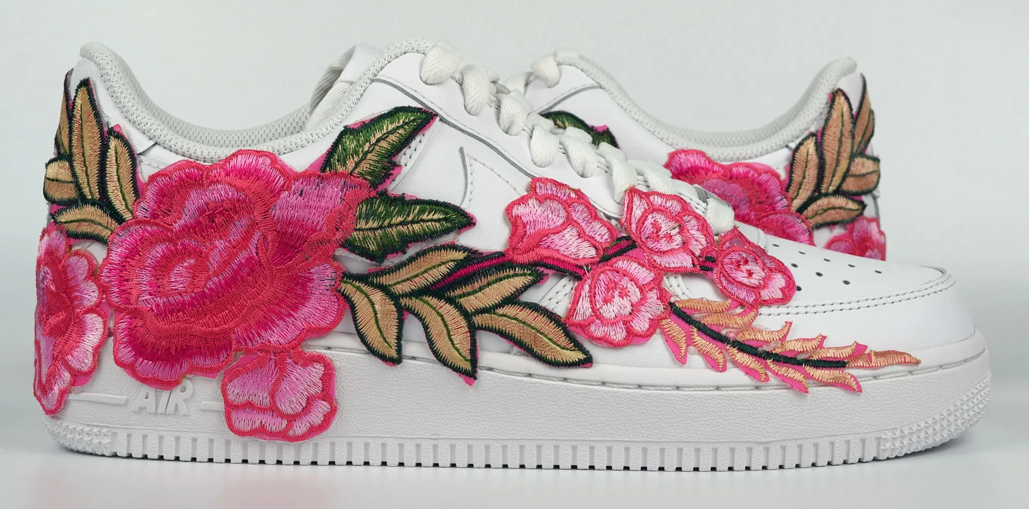 Air Force 1 07 Low Pink Rose Floral Flower White Custom Shoes All Sizes AF1 Sneakers Spanish Bold Pool Ready