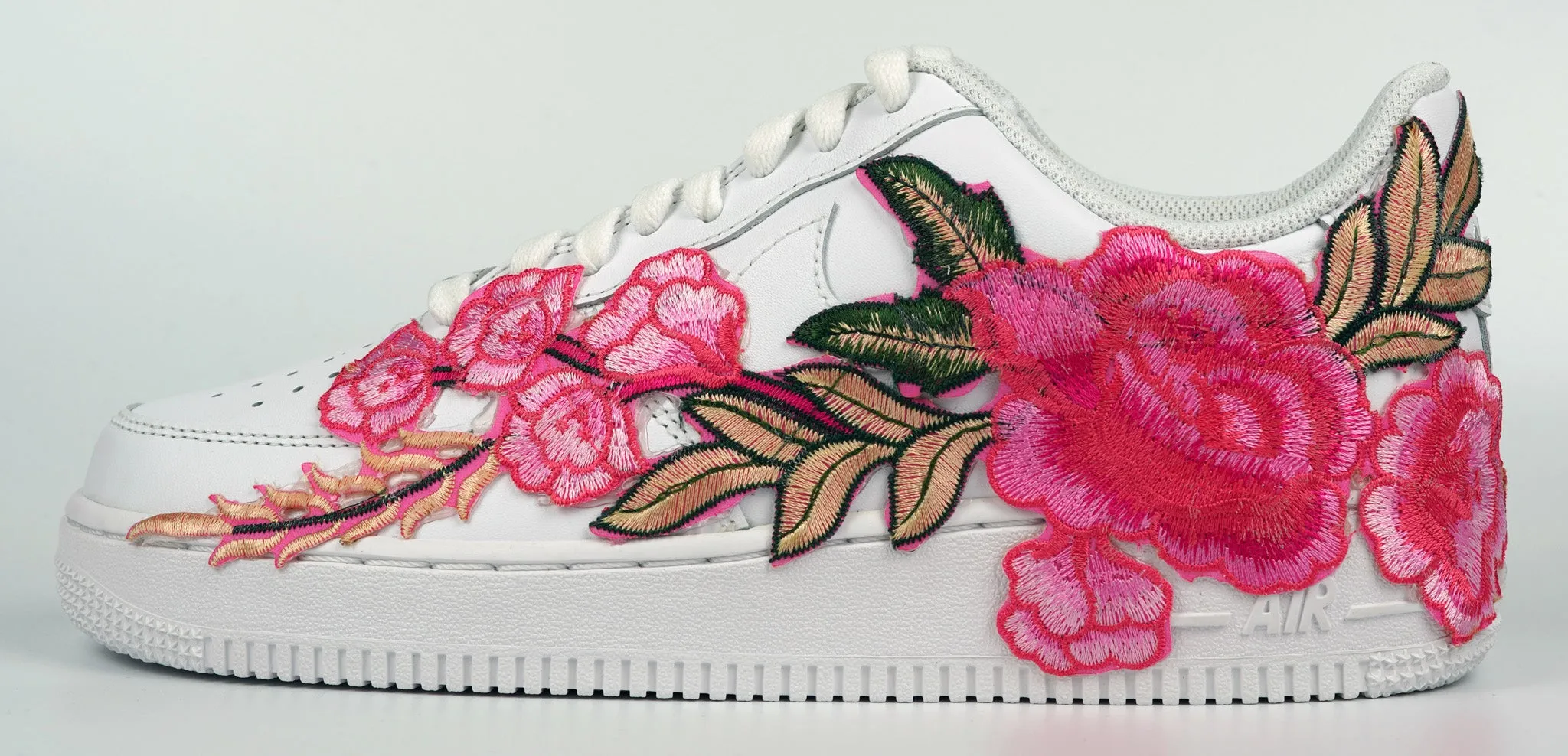 Air Force 1 07 Low Pink Rose Floral Flower White Custom Shoes All Sizes AF1 Sneakers Eva Midsole Dance Fit