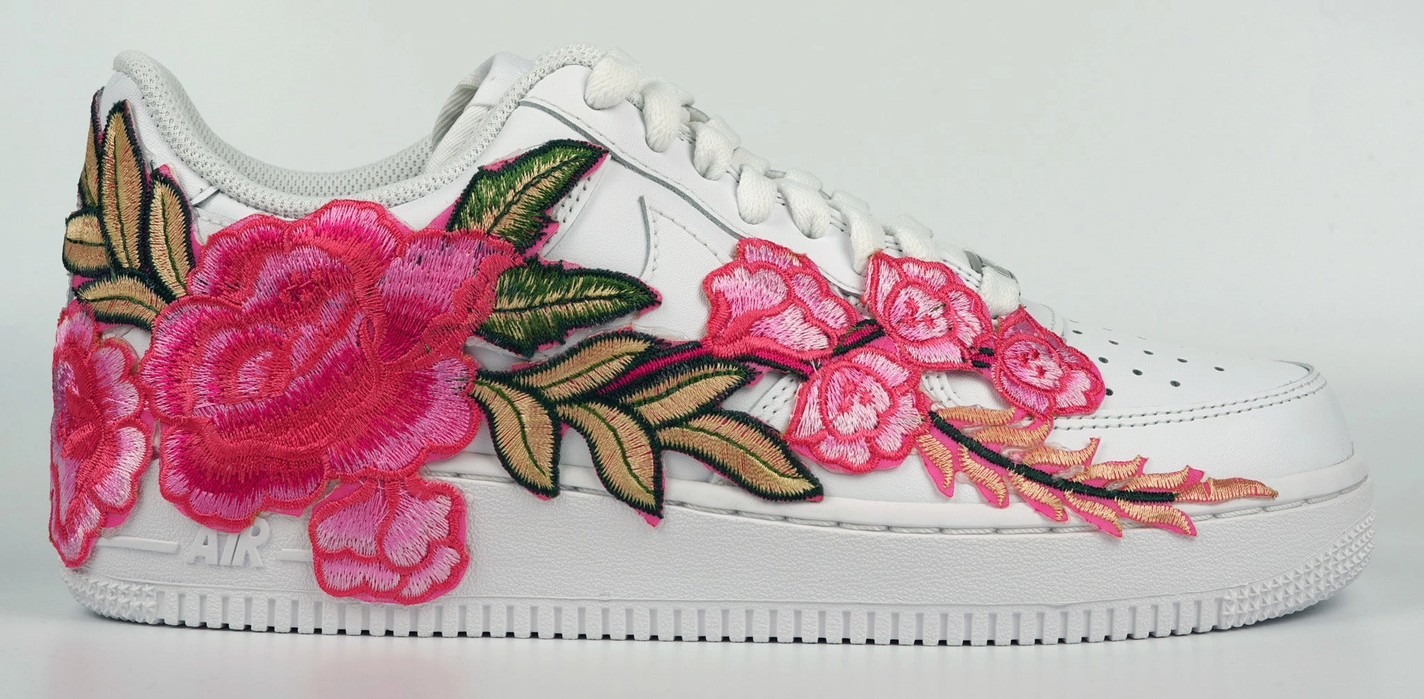 Air Force 1 07 Low Pink Rose Floral Flower White Custom Shoes All Sizes AF1 Sneakers Flexible Denim Cool