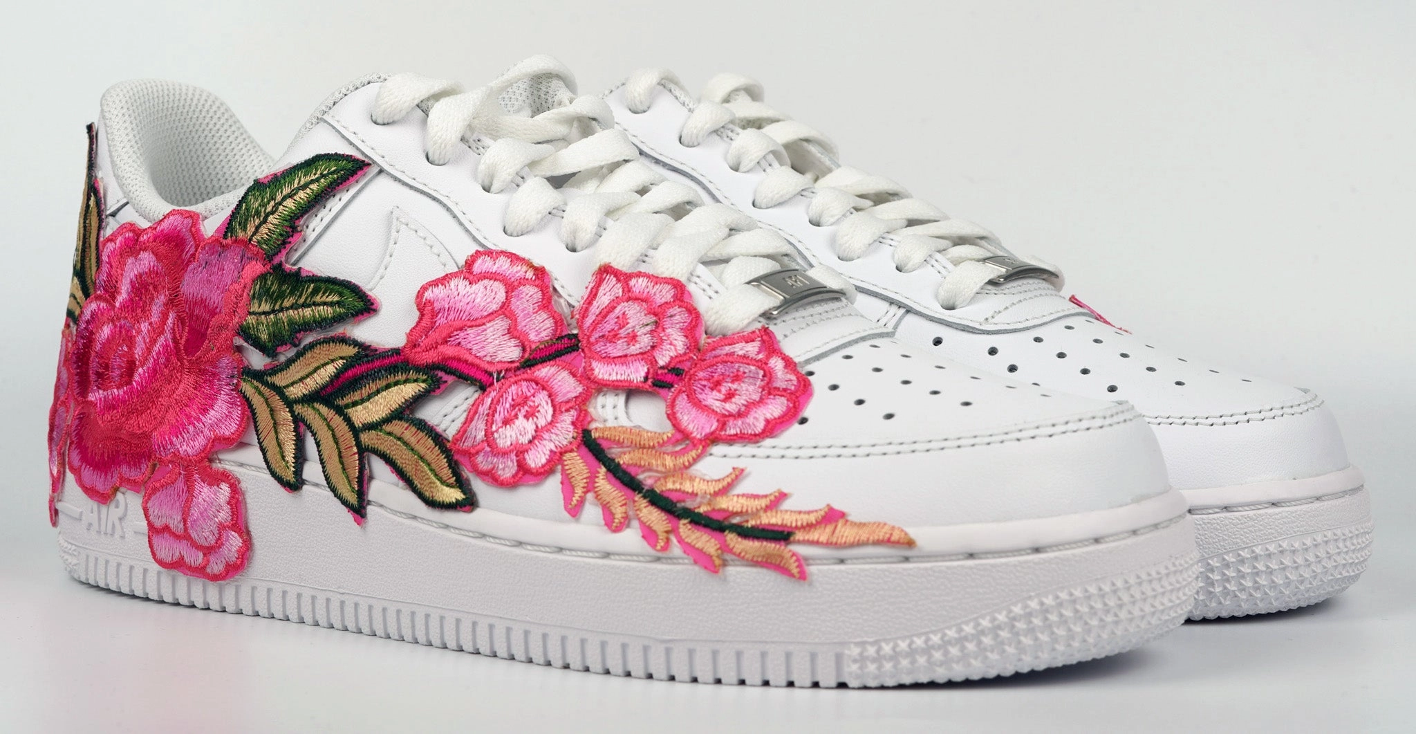 Air Force 1 07 Low Pink Rose Floral Flower White Custom Shoes All Sizes AF1 Sneakers Video Look Soft Tone