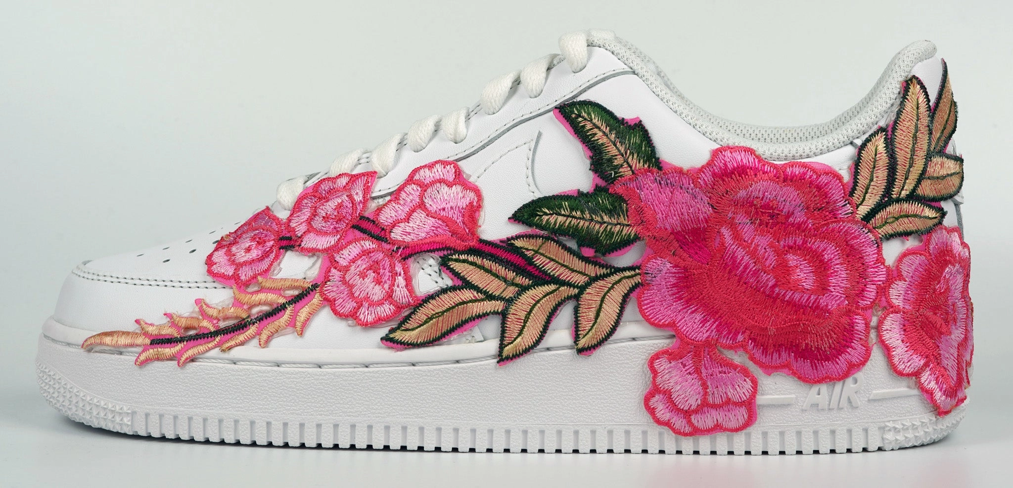 Air Force 1 07 Low Pink Rose Floral Flower White Custom Shoes All Sizes AF1 Sneakers Eva Midsole Dance Fit