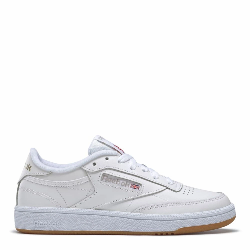 Move Light Stone Glam Reebok Women's Club C 85 in White/Light Grey/Gum