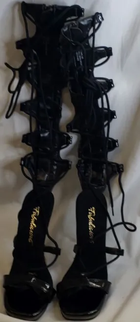 4" Chic -- Women's Ankle Wrap Sandal -- Black Patent/Silver Heel Rain Light Comfortable beach sandals