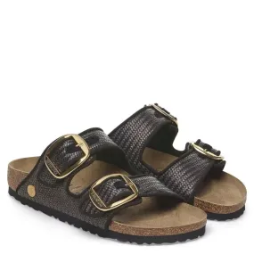 Comfortable And Practical Birkenstock Women's Arizona Big Buckle Raffia Textile in Black Relaxed Comfort