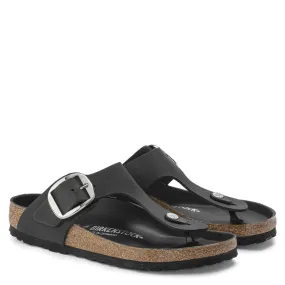 Birkenstock Women's Gizeh Big Buckle Oiled Leather in Black Sandal Storage Air Trip Wraparound Strap