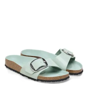 Birkenstock Women's Madrid Big Buckle Natural Leather Patent in High-Shine Surf Green On-Trend Look Seasonal Footwear