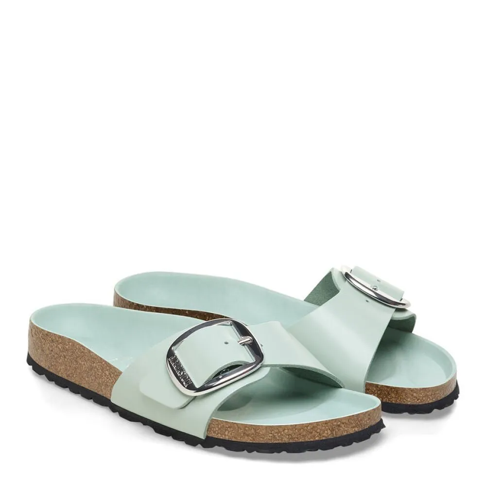 Birkenstock Women's Madrid Big Buckle Natural Leather Patent in High-Shine Surf Green On-Trend Look Seasonal Footwear