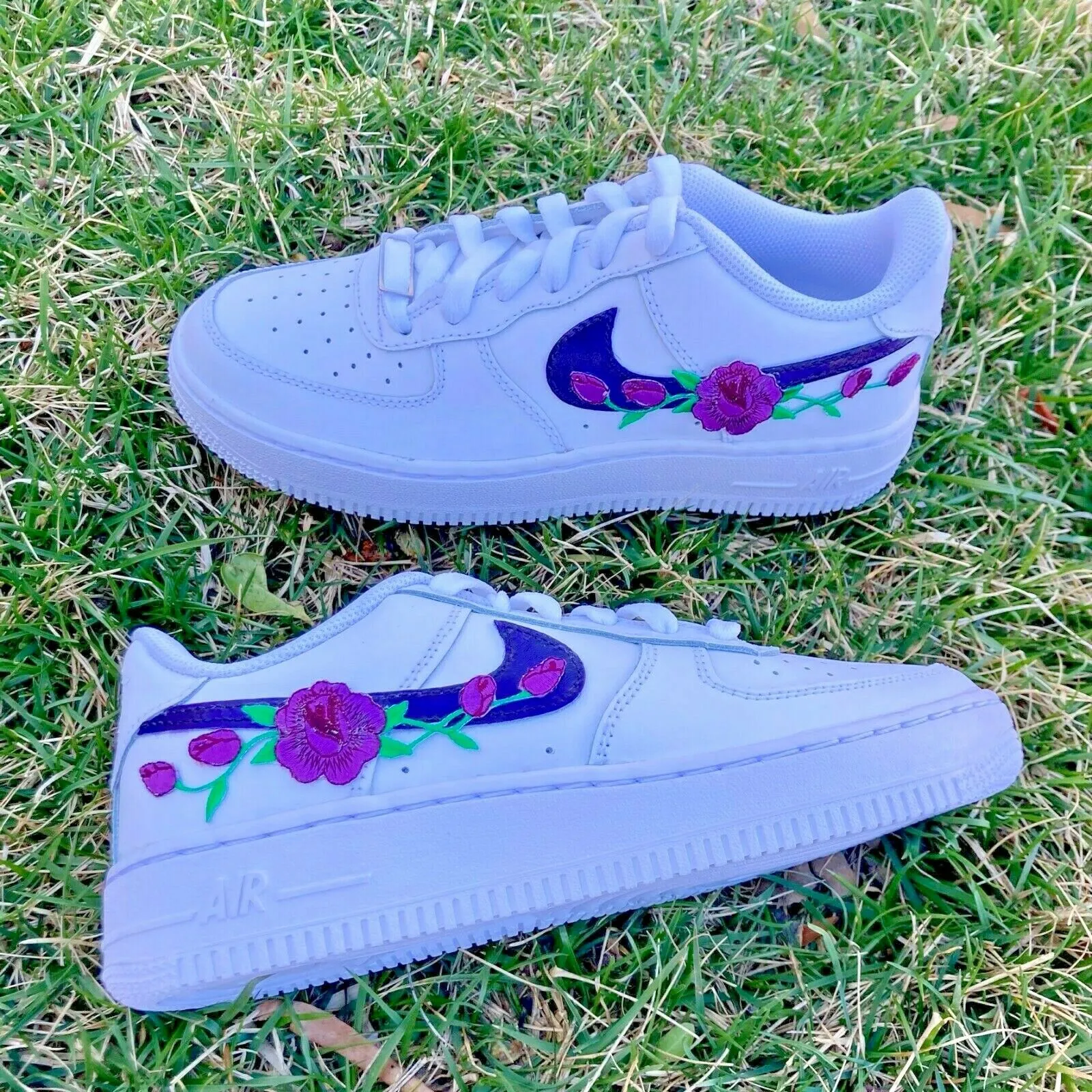 Air Force 1 Custom Dark Purple Rose Floral Flower Low Shoes Women Kids AF1 Sneakers Rubber Sole