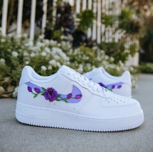 Air Force 1 Custom Low Purple Small Rose Floral White Shoes Mens Women Kids AF1 Sneakers Hero Mode