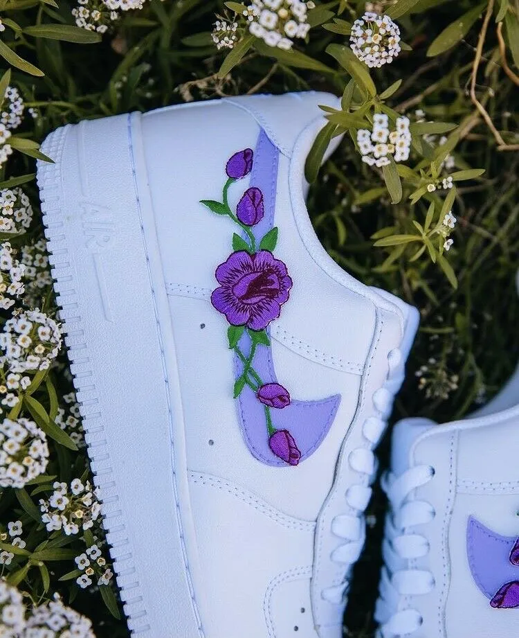 Air Force 1 Custom Low Purple Small Rose Floral White Shoes Mens Women Kids AF1 Sneakers TPU Stability