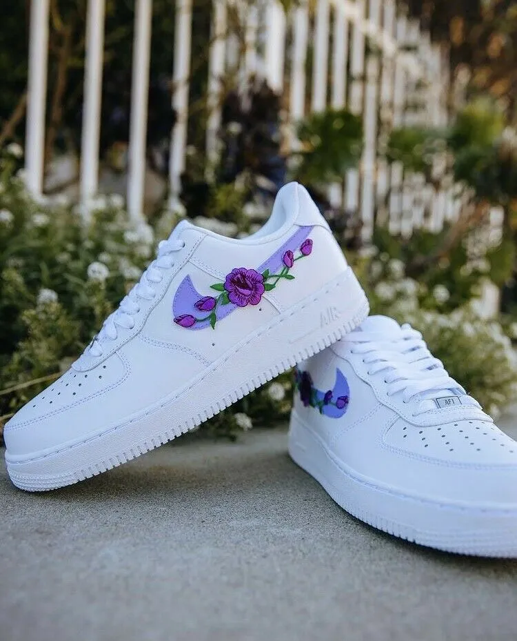 Air Force 1 Custom Low Purple Small Rose Floral White Shoes Mens Women Kids AF1 Sneakers Storm Proof Vintage Mood