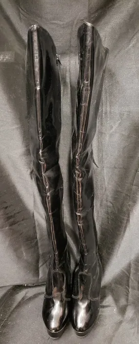 Aniline Finish Cool Pace 6" Zuri -- Women's Thigh High Platform Dress Boot -- Black Patent