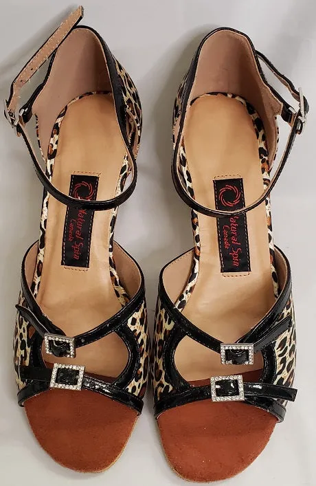 2.5" Renee-- Flare Heel Latin Sandal -- Leopard Dust Free Snow Warm