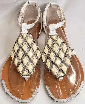 Secure Wrap Macalen -- Women's Flat Thong Sandal -- White Patent