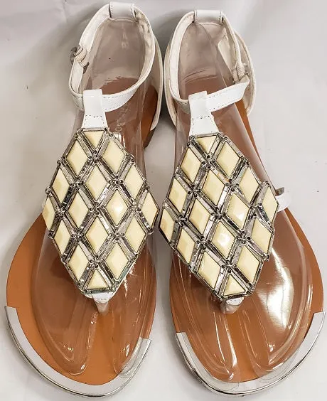 Classic Outdoor Style Casual Walk Macalen -- Women's Flat Thong Sandal -- White Patent