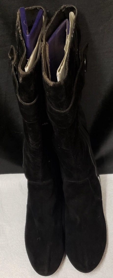 Classic -- Women's Flat Heel Dress Boot --Black Suedine Breathable Design Rain Guard