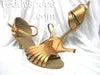 3" Madelyn -- Flare Heel Latin Sandal -- Tan Satin Color Play
