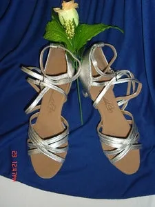 2.25" Ria -- Wide Heel Latin Sandal --Silver Classic Photo Glam