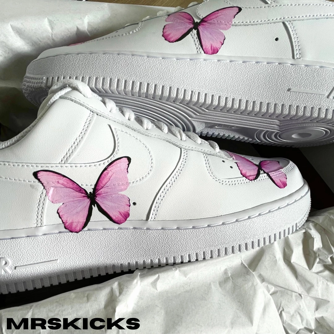 Custom Pink Butterfly Airforce 1 Smooth Soles