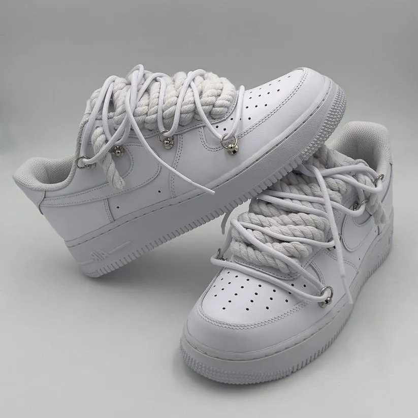 Knitted Warm Nike Air Force 1 ??Rope Laces White?? Triple White